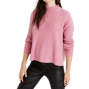 Madewell Resourced Cashmere Ribbed Mockneck Pullover Sweater Flamingo Size M